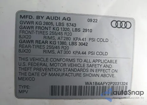 2023 Audi Sq5 Premium Plus Tfsi Quattro Tiptronic из США, поврежденный, VIN WA1B4AFY2P2031324